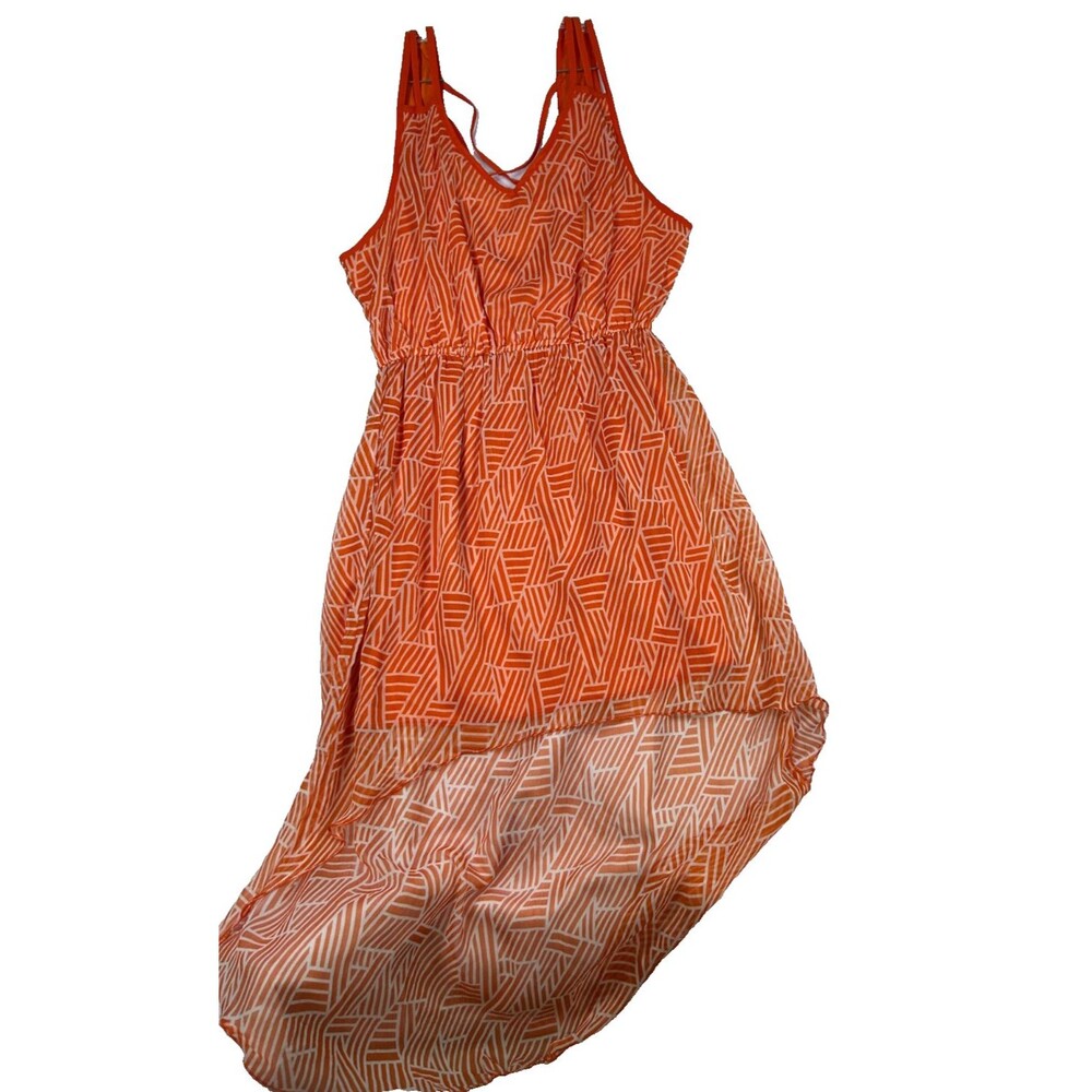 Jessica Taylor Women's 2X Orange Geometric High Low Maxi Dress Sleeveless